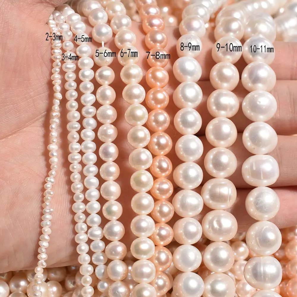 Braccialetto di perline fatto a mano a forma di barocco all'ingrosso quasi rotondo 2-10mm perle di perle d'acqua dolce naturali per la fabbricazione di gioielli