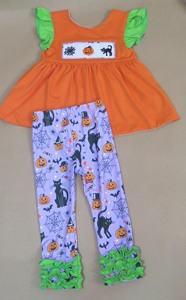 Conjunto de Ropa para Bebé Niña, Top Naranja con Estampado de Halloween, Leggings Morados con Gato Negro y Calabaza, Conjunto para Fiesta de Otoño - Product Image 2
