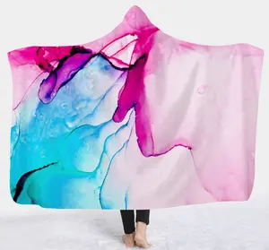 Couverture à capuche avec doublure en fourrure Sherpa fantaisie abstrait géode imprimé doux polaire 100% Polyester hiver moderne tricoté couverture d'hiver