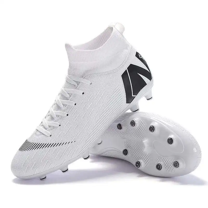 Factory Customize Men Cleats Football Boots High Top Soccer Sneakers Turf Futsal Outdoor Fashion White Sport Shoes