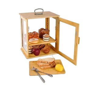 Wooden Multi Functional Bread Box Three Layer Transparent Storage Rack Bamboo With Lid For <b>Kitchen</b> Use - Product Image 5