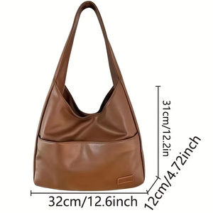 Wholesale Women <b>Hobo</b> <b>Bag</b> Simple PU <b>Leather</b> Solid Shoulder 2023 Fashion Large Capacity Handbag for School Work - Product Image 4