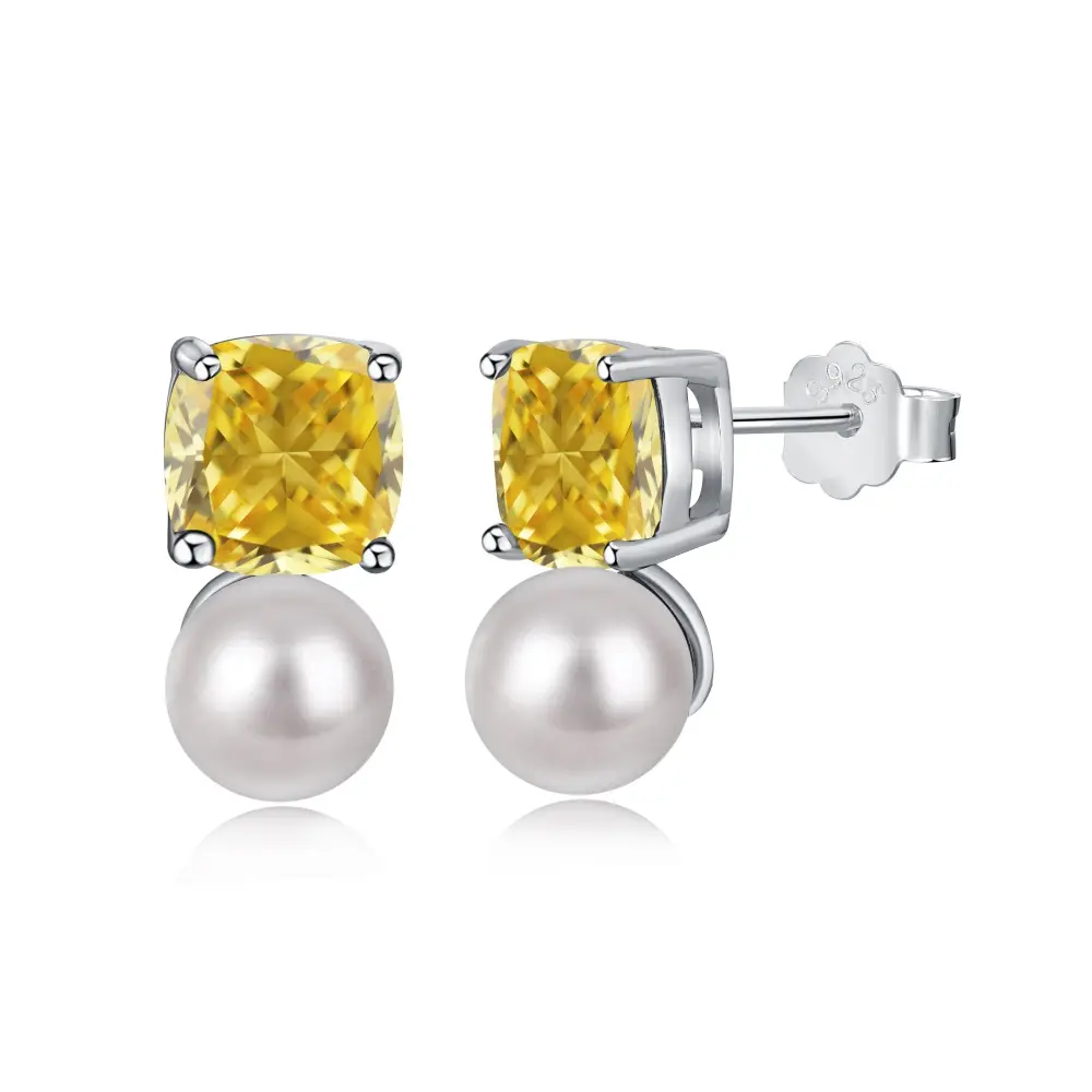 Hypoallergenic Grosir Mewah 925 Sterling Silver Aksesoris Anting 5A Zircon Stud Shell Pearl Earrings Perhiasan Wanita