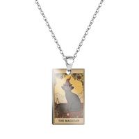 Collier pendentif en acier inoxydable avec impression UV couleur, motif Arcane des chats de la Haute Prêtresse, style peinture à l'huile vintage, pour femmes et hommes