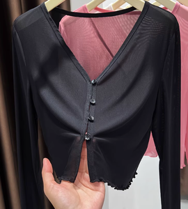 Cárdigan largo de protección solar tejido Spandex de nailon blanco, chal ligero para <span class=keywords><strong>mujer</strong></span>, abrigo de tela fina <span class=keywords><strong>transparente</strong></span> de verano - Product Image 5