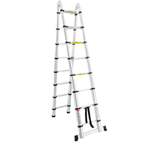 Échelle télescopique en aluminium 3,8 m (1,9 m + 1,9 m) multi-usage, pliable en A, avec barre stabilisatrice pour la maison et l'extérieur