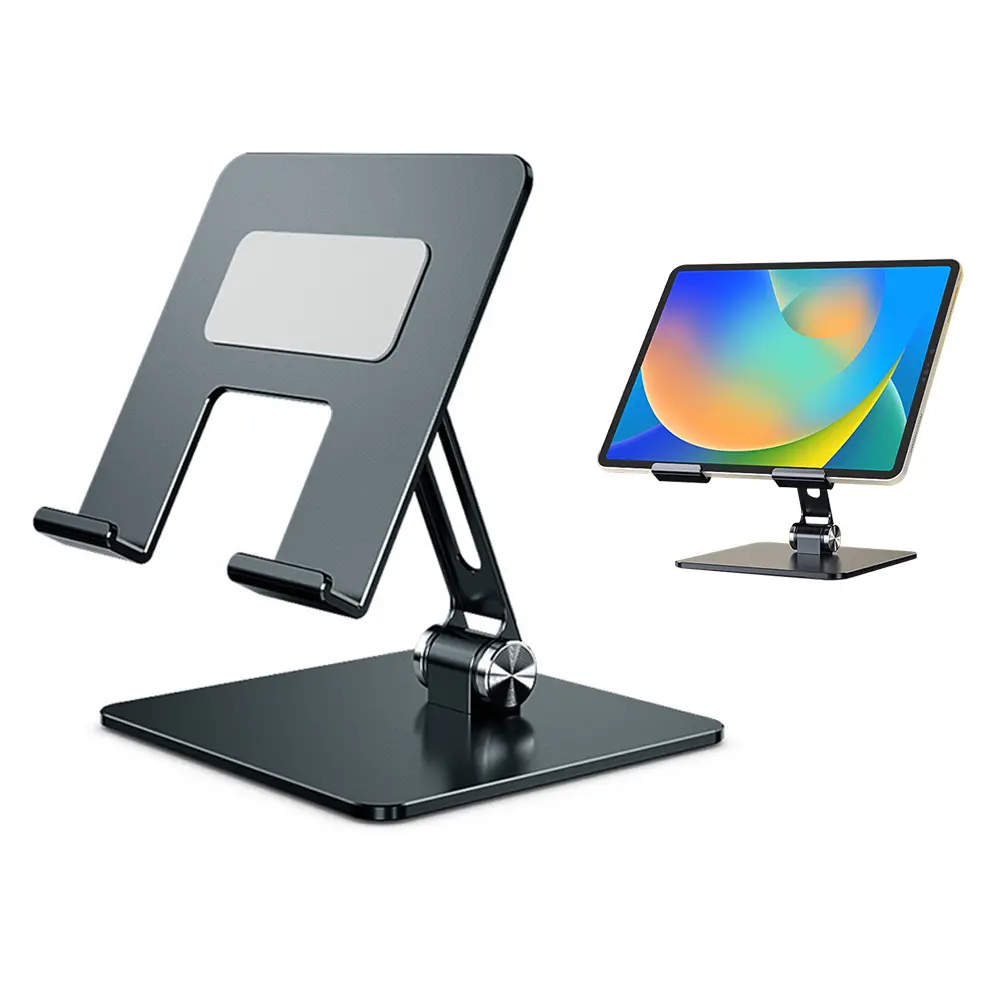 Adjustable Foldable Tablet Stand Compact Aluminum Phone Holder With Non-Slip Pad For All 4.7-12.9 Inch Phones/Tablets