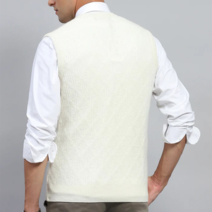 <span class=keywords><strong>Gilet</strong></span> da <span class=keywords><strong>uomo</strong></span> in puro cotone bianco avorio con motivo solido geometrico maglia <span class=keywords><strong>gilet</strong></span> stile Preppy - Product Image 2