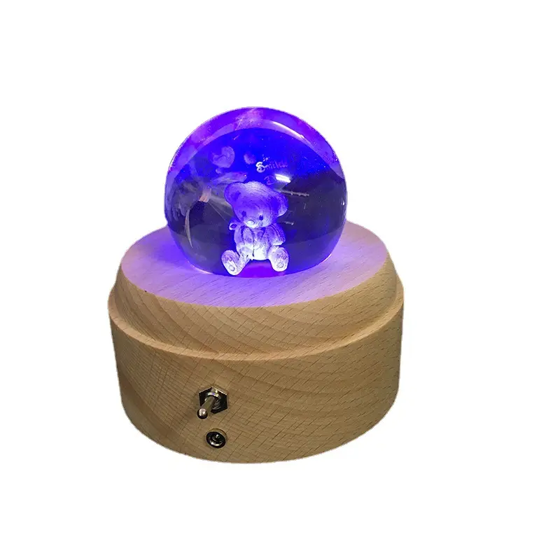 3D Crystal Ball Music Box Wholesale Projection LED Night Light 3D Crystal Ball Music Box Luminous Rotating Wooden Base