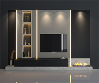 Nouveau Meuble TV Mural Design Kejia en Bois, Luxueux Ensemble Support TV et Table TV pour Maison avec Cheminée Électrique