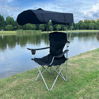 Chaise pliante de camping et de pêche avec auvent, accoudoirs et table, chaise portable pare-soleil pour plage, barbecue, pique-nique et loisirs