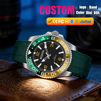 Montre mécanique sportive en acier inoxydable avec cadran en cristal saphir, bracelet en caoutchouc, option de logo personnalisé, résistante à l'eau, de luxe pour homme