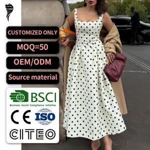 Vestido de lunares estilo francés para mujer, vintage, con cuello cuadrado, cintura alta, plisado, verano, nuevo, elegante, para fiesta, club, vestido largo para mujer - Product Image 1