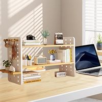 Desktop Shelving Students to Learn Organize Shelves, Computer Desk Multi-Layer Hole Board Table Solid Wood Bookshelf
