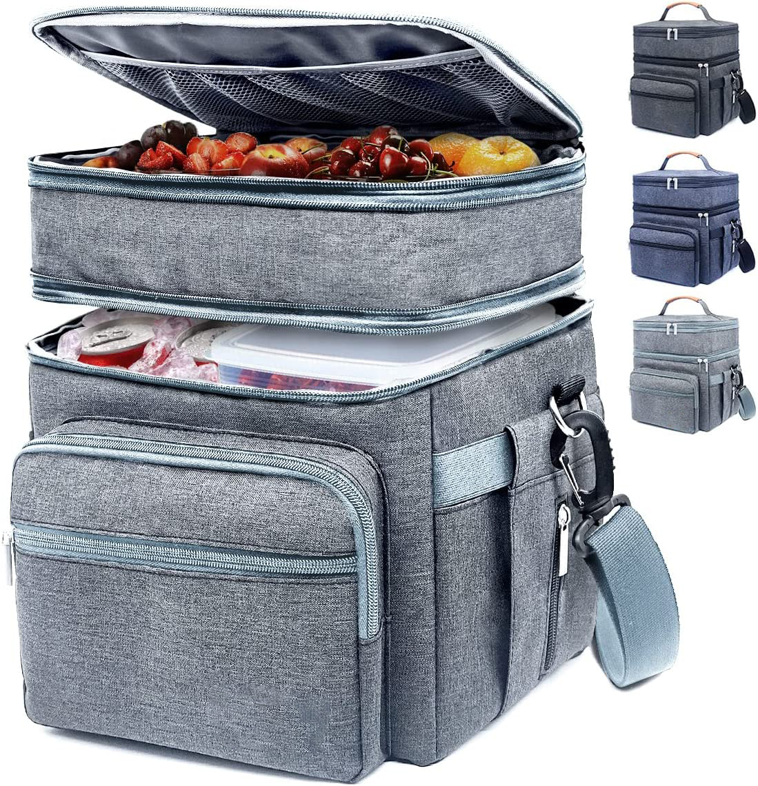 Пользовательские большой емкости многоразовые герметичные тепловой радиатор с двумя отделениями мягкая сумка для завтрака с теплозащитным покрытием