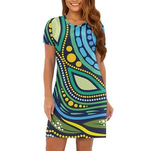Estampado <span class=keywords><strong>aborigen</strong></span> <span class=keywords><strong>australiano</strong></span> Patrón de círculo azul oscuro Estampado personalizado Vestidos <span class=keywords><strong>Mujer</strong></span> Verano Suelto 2024 Vestido de <span class=keywords><strong>mujer</strong></span> Manga corta - Product Image 3