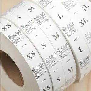 Accessori per abbigliamento all'ingrosso rotolo bianco XS-XXL etichetta per la cura del lavaggio degli indumenti etichetta per taglie di abbigliamento etichette lavabili taffetà di nylon