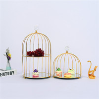 Support de présentation de desserts miroir à 2 niveaux en forme de cage à oiseaux en métal pour gâteaux, idéal pour les mariages et décorations de Noël