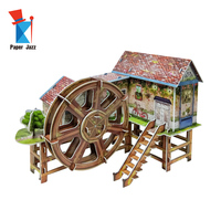 Boîte à musique 3D en papier en forme de moulin à eau rotatif, puzzle à assembler pour enfants, modèle pastoral, décoration de table et de maison