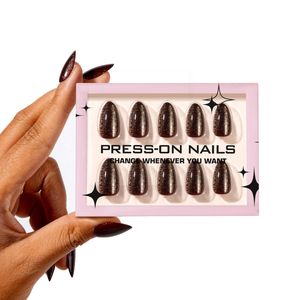 <span class=keywords><strong>Uñas</strong></span> Postizas de Alta Calidad con Efecto Ojo de Gato, Serie Winter Dark, Polvo Brillante, Forma Almendrada, Paquete de 30 Piezas con Kit de Preparación - Product Image 4