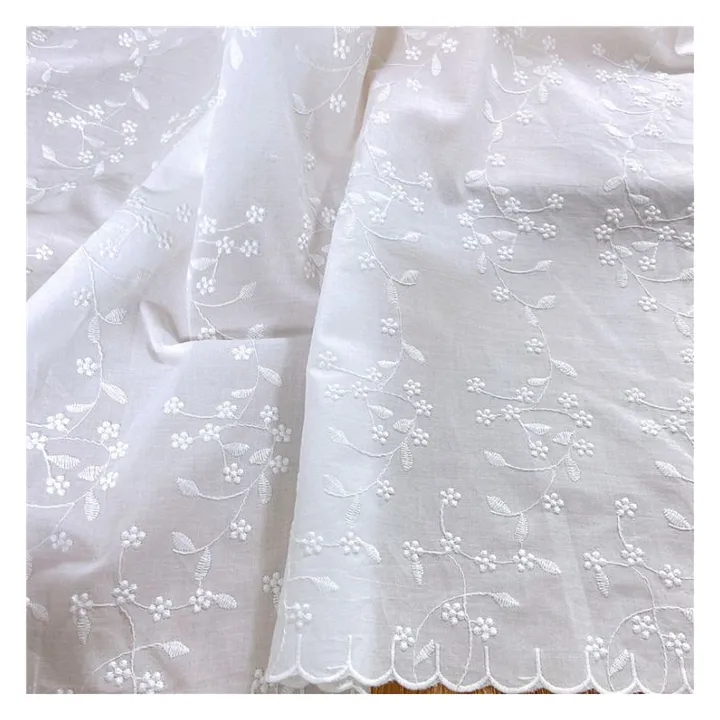 Venta al por mayor nuevo algodón soluble en agua niñas niños tela vestido bordado tela de encaje blanco