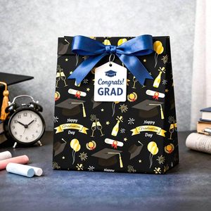 Graduation <b>Wrapping</b> <b>Paper</b> Roll 17 Inch X 16.5 Feet Black Gold Elegant Cap Diploma Gift Wrap For Graduation Celebration - Product Image 5