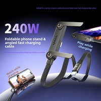 Câble de données tressé Type-C 240W avec conducteur en cuivre pur, support de téléphone portable multifonction, charge rapide pour iPhone 15/17 et tablette