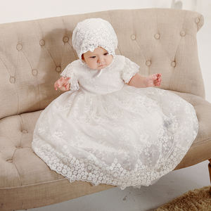 Enfant en bas âge filles robes <span class=keywords><strong>blanc</strong></span> Floral baptême baptême robe de mariée bébé fille robe tenue avec Bonnet 2025 - Product Image 3