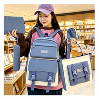 Sac à dos en toile MKW2041, ensemble de 5 pièces, sac à dos pour étudiants, sac à dos pour étudiantes, avec sac à bandoulière et trousses à crayons