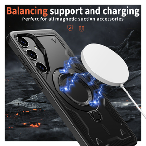 Support magnétique antichoc en métal avec anneau rotatif à 360° °   Étui de protection avec chargeur sans fil rotatif pour <span class=keywords><strong>Samsung</strong></span> S25 S24 S23 - Product Image 2