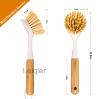 Brosse à vaisselle en bambou avec logo personnalisé, manche long en bois, outil de nettoyage, corde de suspension, brosse à récurer pour casserole