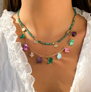 Rural Ethnic Style <strong>Colorful</strong> Turquoise Versatile Necklace for Women Retro Layered Rice Bead Sweet Cool Collarbone <strong>Chain</strong> - Product Image 2