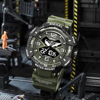 Smael 8076 Quartz réveil double affichage de l'heure bracelet en résine souple 50M résistant à l'eau calendrier complet montre de sport numérique