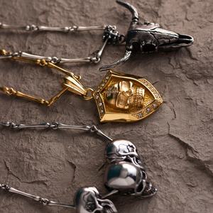 Pulsera y Collar de Cadena de Huesos Vintage de Acero Inoxidable, Joyería Punk Gótica con Eslabones de Esqueleto, Accesorios de Moda Unisex Ajustables - Product Image 4