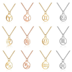 Acero inoxidable ahueca hacia fuera la estrella signo del zodiaco collar 12 colgante collar mujeres cadena gargantilla hombres joyería regalos - Product Image 2