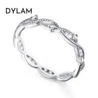 Dylam แหวนง่ามเงินแท้925,แหวนคริสตัลใบสองแหวนแต่งงานผู้หญิง