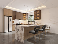 Lemari Dapur PRIMA Modern Elegan Bergaya Mewah dengan Finishing UV Mengkilap, Gagang Logam Emas, dan Lampu LED Terintegrasi