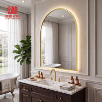Miroir de salle de bain LED de luxe à arche avec cadre en aluminium doré, miroir de vanité anti-buée