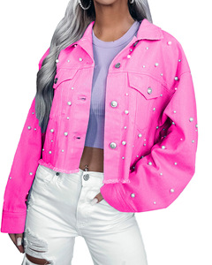 <span class=keywords><strong>Chaqueta</strong></span> Vaquera de Mujer con Perlas, <span class=keywords><strong>Chaqueta</strong></span> de Mezclilla con Cuentas, Estilo Holgado e Informal, en Oferta - Product Image 1