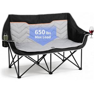 Double Camping <b>Chair</b> Padded Loveseat Oversized 2 Person Steel Frame Oxford Fabric <b>Heavy</b> <b>Duty</b> <b>Folding</b> Carry Bag Portable Outdoor - Product Image 1