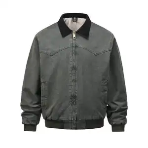High Quality Washed Workwear Lapel Wool Jean Fashionable High Street Heavyweight Denim Jacket For Men