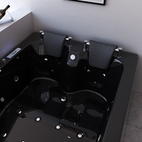 Baignoires noires, bains à remous pour deux personnes, en acrylique, d'angle, pour salle de bain intérieure, SPA, bain à remous avec robinet et oreillers