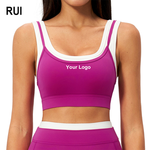 RUIQUWIN OEM Custom Women's Push-Up Sports <b>Bra</b> Soft Breathable Ribbed High Support Yoga Top Tight Ideal for Running Fitness Wear - Product Image 1