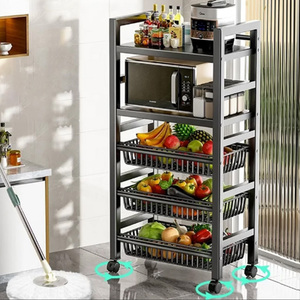 Estantes de cocina de metal para el hogar con ruedas, estante para frutas y verduras, estante de almacenamiento para horno microondas de cocina móvil multifuncional - Product Image 2