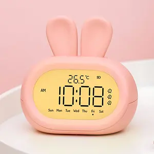 LED Bunny Ears Alarm Clock: Cute Design, Digital Display, Snooze Function, Adjustable Brightness, Available in Pink/Green