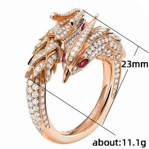 Anillo Dragón H129 en Oro Rosa con Diamante Natural Corte Brillante Redondo y Rubíes, Joyería de Regalo para Mujer - Product Image 3