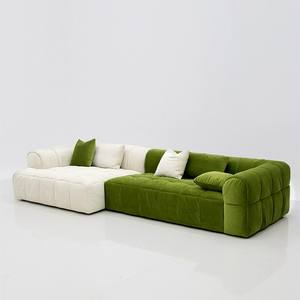 أريكة بشرائط مخملية جديدة ، أريكة بكريم منفوش ، غرفة معيشة بأثينا من الولايات المتحدة - Product Image 2