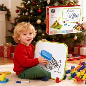 Jouets Montessori pour enfants 2 en 1, 28 pièces, briques 3D, tableau blanc effaçable à sec, tablettes d'écriture, blocs de construction, plaque de base - Product Image 1
