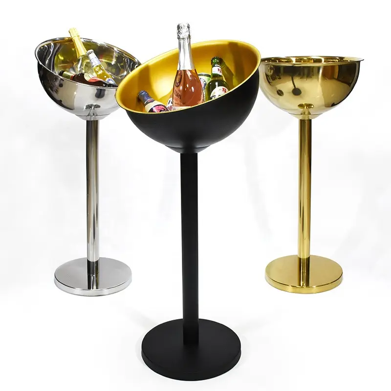 Bar Party Ice Drink Cooler Stand Wine Ice Bucket Stainless Steel High Quality Champagne Wine Bucket Beverage cooler with stand