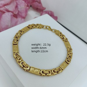 Bracelet collier chaîne <span class=keywords><strong>byzantine</strong></span> en acier inoxydable plaqué or 18 carats pour hommes grande chaîne plate cubaine sans ternissement pour les anniversaires - Product Image 3